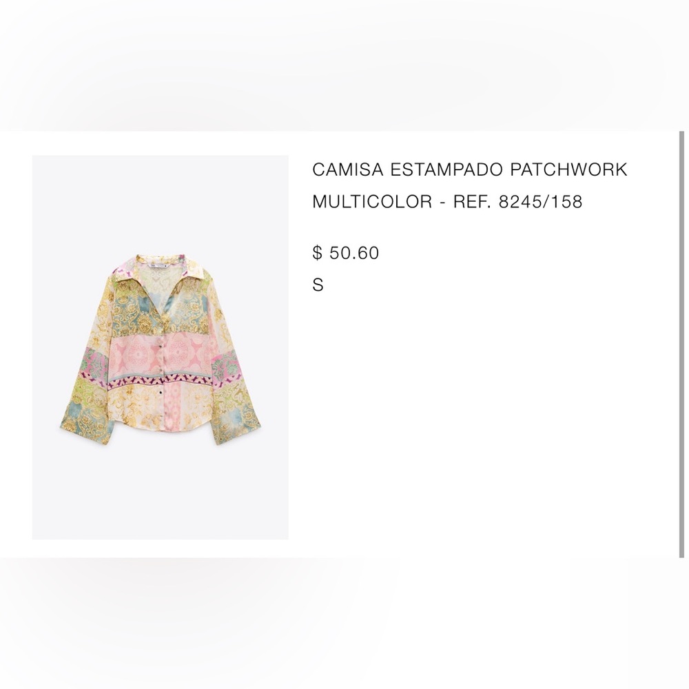 Zara Button Down Patchwork Multicolor Floral Satin - image 3